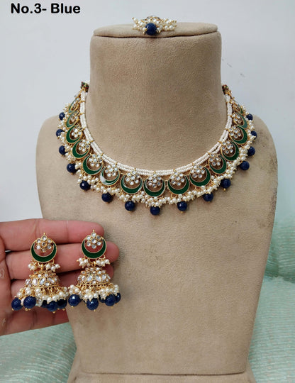 Indian  Jewellery, Ivory Kundan necklace Set Indian Wedding Semi Bridal Ethnic Bridal Necklace, bridesmaids set, Punjabi set tatto