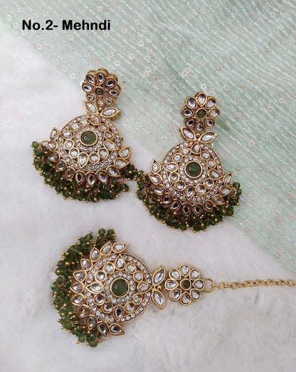 Indian Jewellery/ Green, rama green, maroon, Kundan Jewelry Earrings Tikka Set/Indian Earrings Punjabi Bollywood Set Jewellery/Bollywood Set