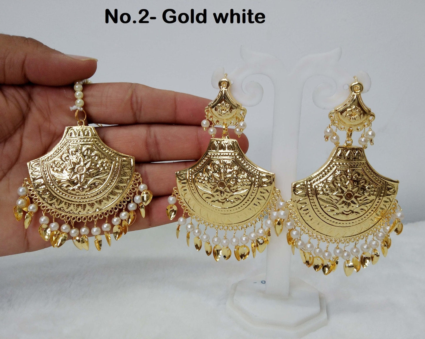 Jadau Gold White,Navrattan,Maroon Earrings Tikka /Indian Big Earrings Tikka Set/ Punjabi Indian Jewellery/Bollywood Pakistani Set