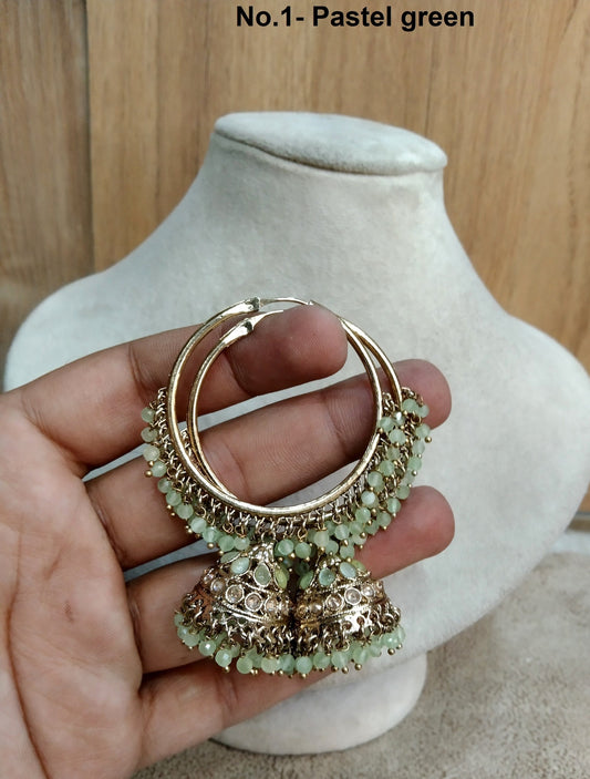 Jhumka Bali Gold Hoop  pastel green Earrings/Bollywood Indian Jewelry Jewellery Chandbali Jhumka Set/Punjabi Muslim Balli Jhumki Set