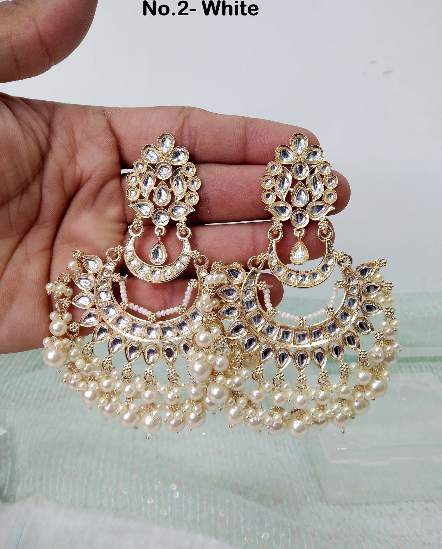 Indian Jewellery/Indian Long Earrings/Indian long pearl Bridal Earrings Set Jewellery/ Bollywood Jewelry/brides maid meena reading jewellery