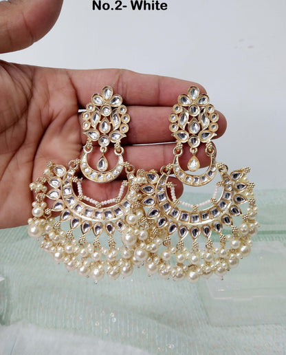 Indian Jewellery/Indian Long Earrings/Indian long pearl Bridal Earrings Set Jewellery/ Bollywood Jewelry/brides maid meena reading jewellery