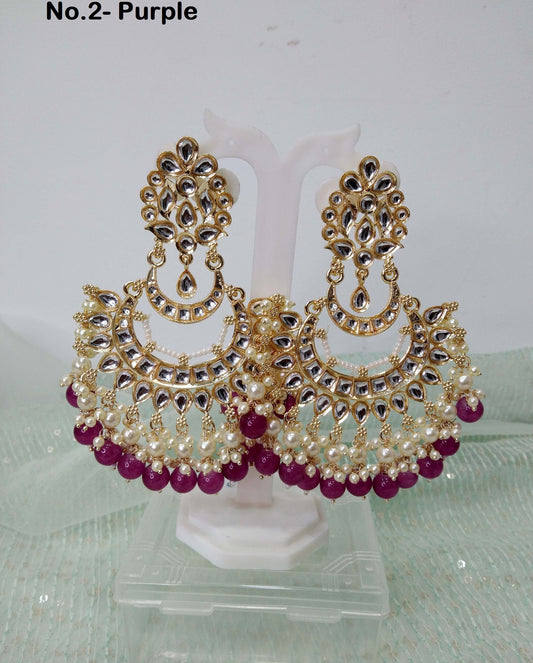 Indian Jewellery/Indian Long Earrings/Indian long pearl Bridal Earrings Set Jewellery/ Bollywood Jewelry/brides maid meena reading jewellery