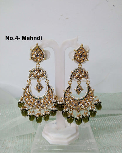 Indian Jewellery/Indian Long Earrings/Indian long pearl Bridal Earrings Set Jewellery/ Bollywood Jewelry/brides maid meena reading jewellery