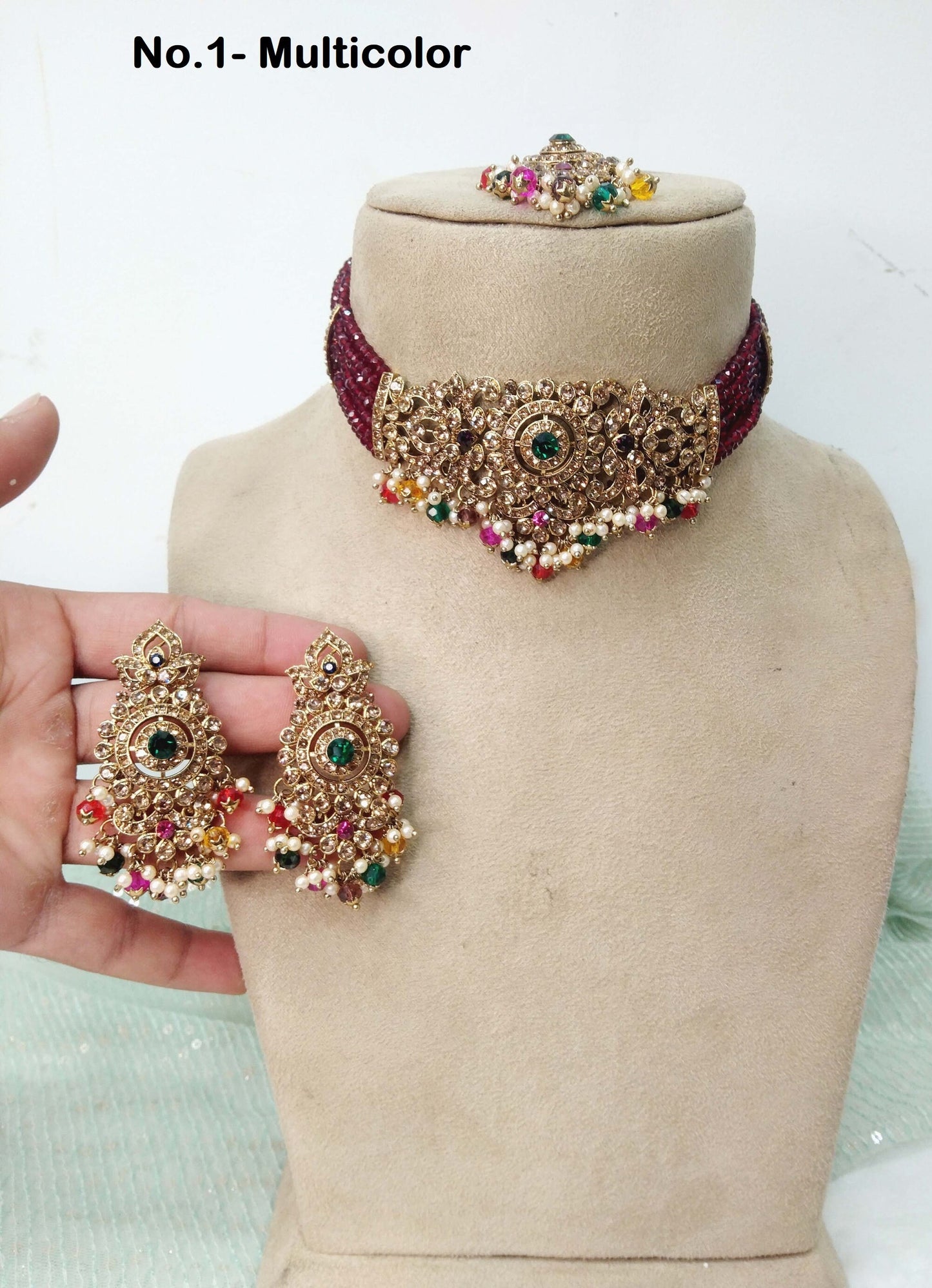 Indian Jewellery/Beaded Choker necklace Set /Bollywood Choker necklace Style Gold Necklace Set Wedding Bridal Ethnic Imly Jewellery Set