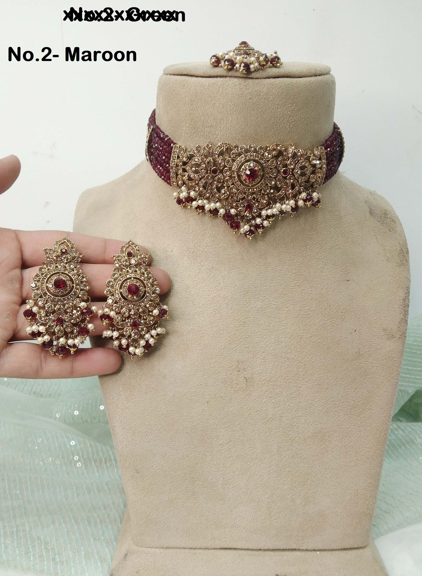 Indian Jewellery/Beaded Choker necklace Set /Bollywood Choker necklace Style Gold Necklace Set Wedding Bridal Ethnic Imly Jewellery Set