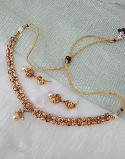 Indian Polki Necklace set  Jewellery / Bollywood Style Gold Finish South tara Indian wedding olean bridal Jewellery