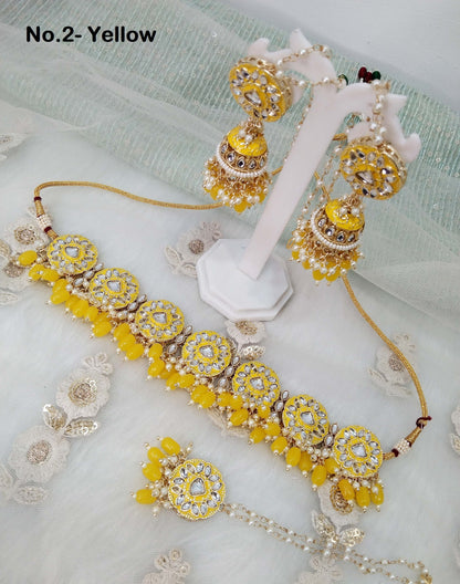 Pink Yellow Indian Jewellery Kundan choker Set Indian Maroon Wedding Bridal choker, bridesmaids babli set,Punjabi set