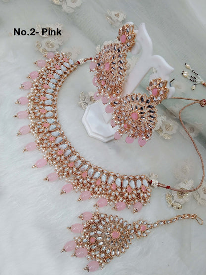 Indian Jewellery/Bridal Rose pink, Lavender Kundan necklace Set/Indian Wedding Kundan sachin Jewellery Necklace