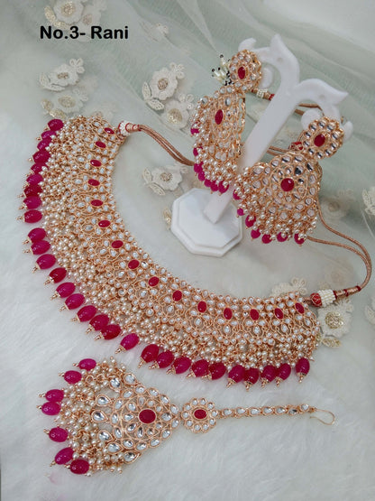 Indian Jewellery/Bridal Rose pink, Maroon, Lavender, Pastel green, Rani Kundan necklace Set/Indian Wedding Kundan Sili Jewellery Necklace