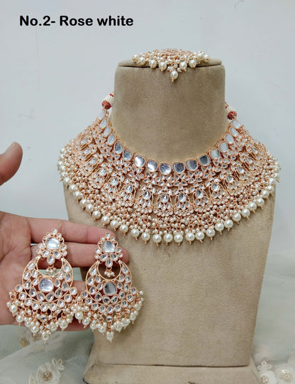 Indian Jewellery/Bridal Rose white Kundan necklace Set/Indian Wedding Kundan danny Jewellery indian Necklace set