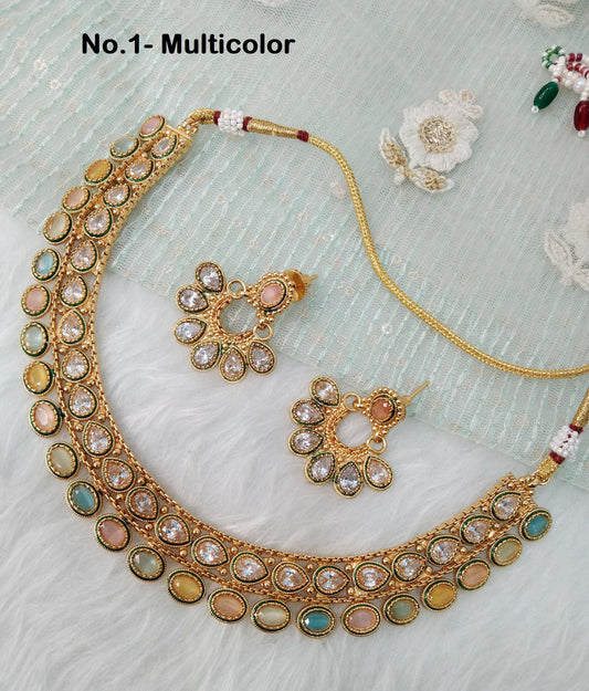 Indian Polki  Jewellery Indian Necklace Set/ Bollywood Style Gold Finish South Indian bridal Jewelry/ Sanam Indian jewellery set