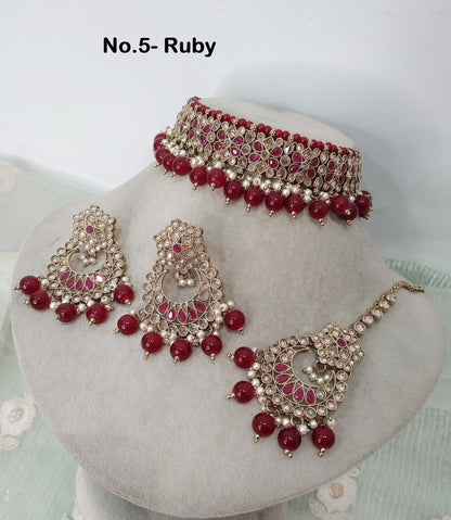 Indian  Jewellery/Dark gold  choker Set/Bollywood sea green,ruby, mint pink, peach Indian Jewellery Set /Reva Bridesmaid sets