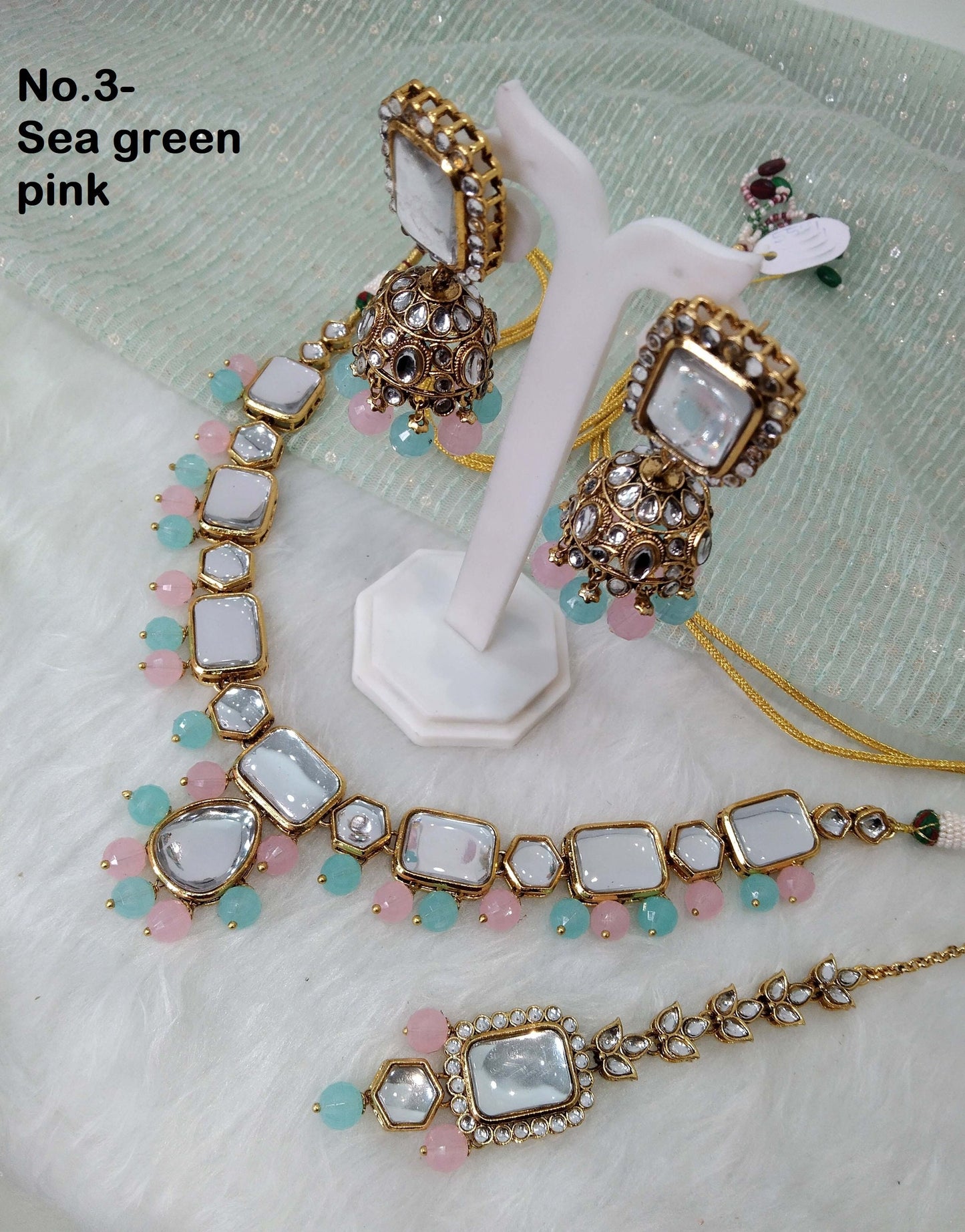 Indian  Jewellery Kundan Necklace Set/Gold pastel green, majenta, perry Bollywood Wedding Necklace Jewelry Set/Bridal jewellery