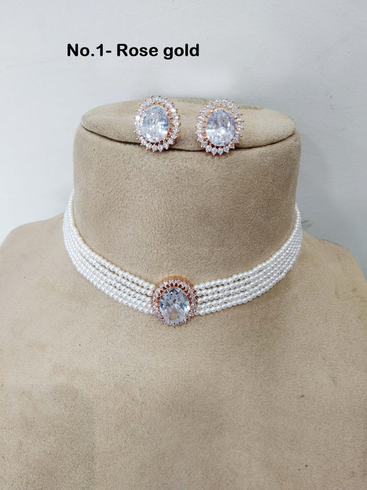 Cubic Zirconia Diamond choker Earrings set, silver, rose gold, silver maroon Bridal choker earrings jewellery statement necklace set CZ choker