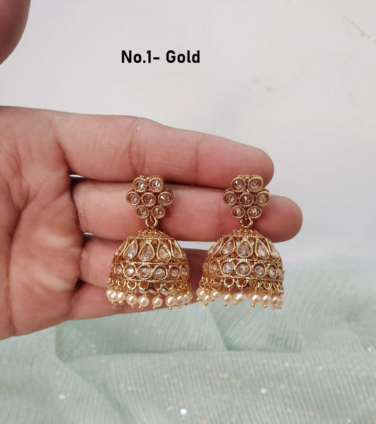 Jhumka Indian Earrings Indian Gold Earrings Jewellery/Indian Pearl Jhumka Set/Punjabi Indian Jewellery/Muslim Jhumki Set