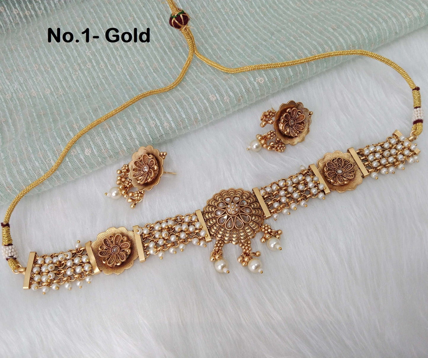 Choker Set Polki indian Jewellery Necklace Set/ Bollywood Style Gold Finish South Indian chil bridal Jewellery/