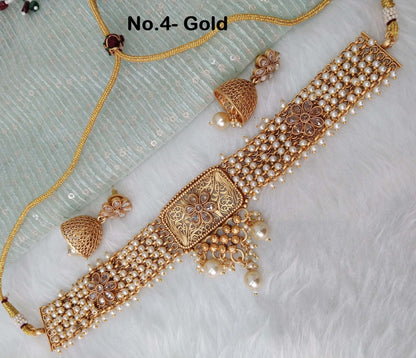 Choker Set Polki indian Jewellery Necklace Set/ Bollywood Style Gold Finish South Indian chil bridal Jewellery/