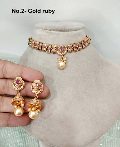 Indian Polki Necklace set  Jewellery / Bollywood Style Gold Finish South tara Indian wedding olean bridal Jewellery