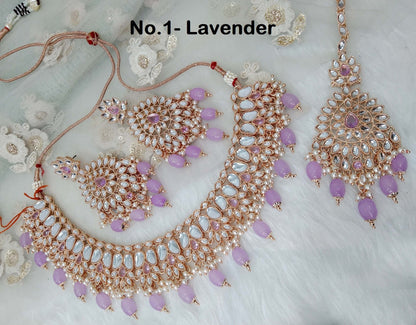 Indian Jewellery/Bridal Rose pink, Lavender Kundan necklace Set/Indian Wedding Kundan sachin Jewellery Necklace