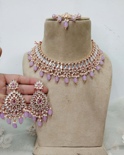 Indian Jewellery/Bridal Rose pink, Lavender Kundan necklace Set/Indian Wedding Kundan sachin Jewellery Necklace