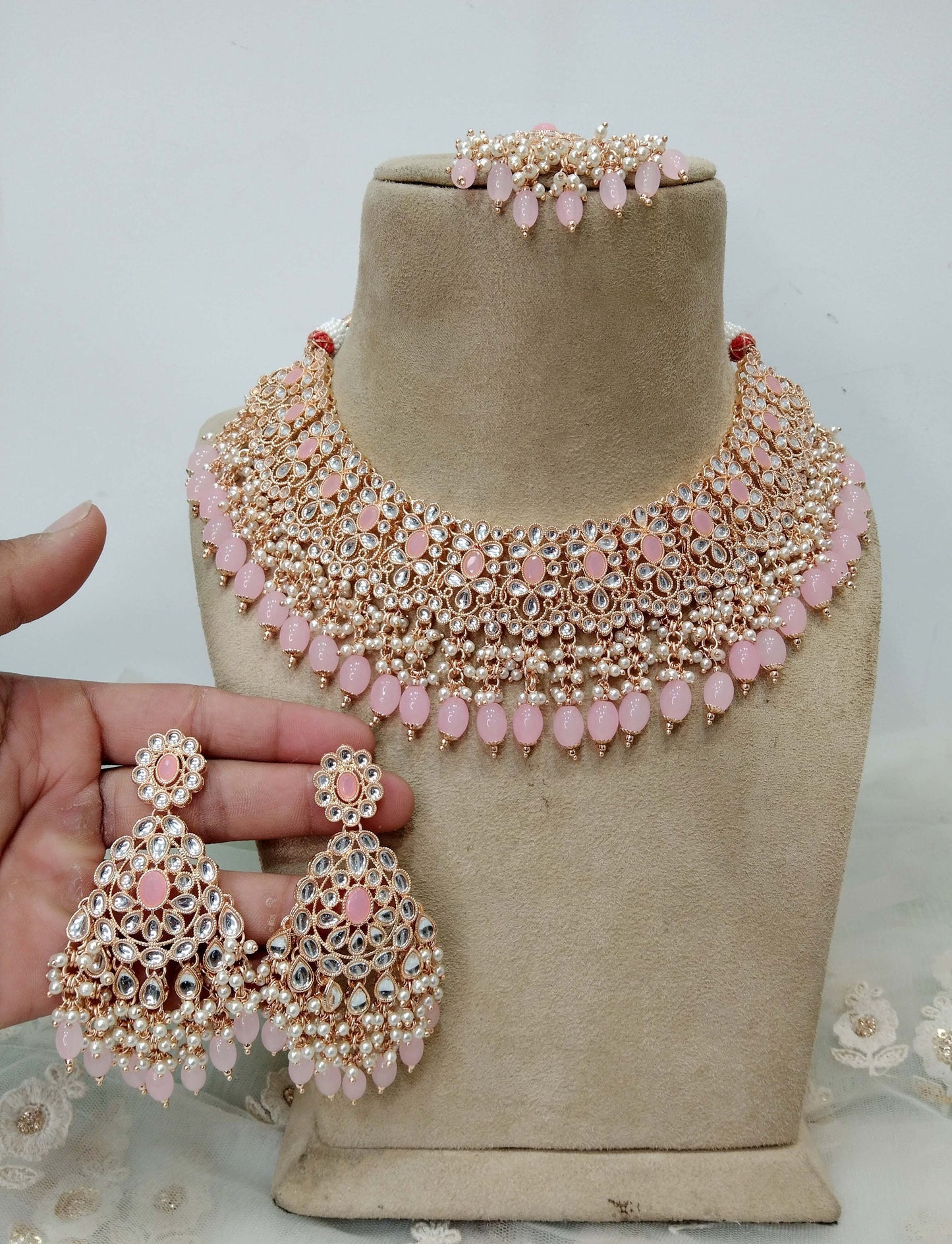 Indian Jewellery/Bridal Rose pink, Maroon, Lavender, Pastel green, Rani Kundan necklace Set/Indian Wedding Kundan Sili Jewellery Necklace