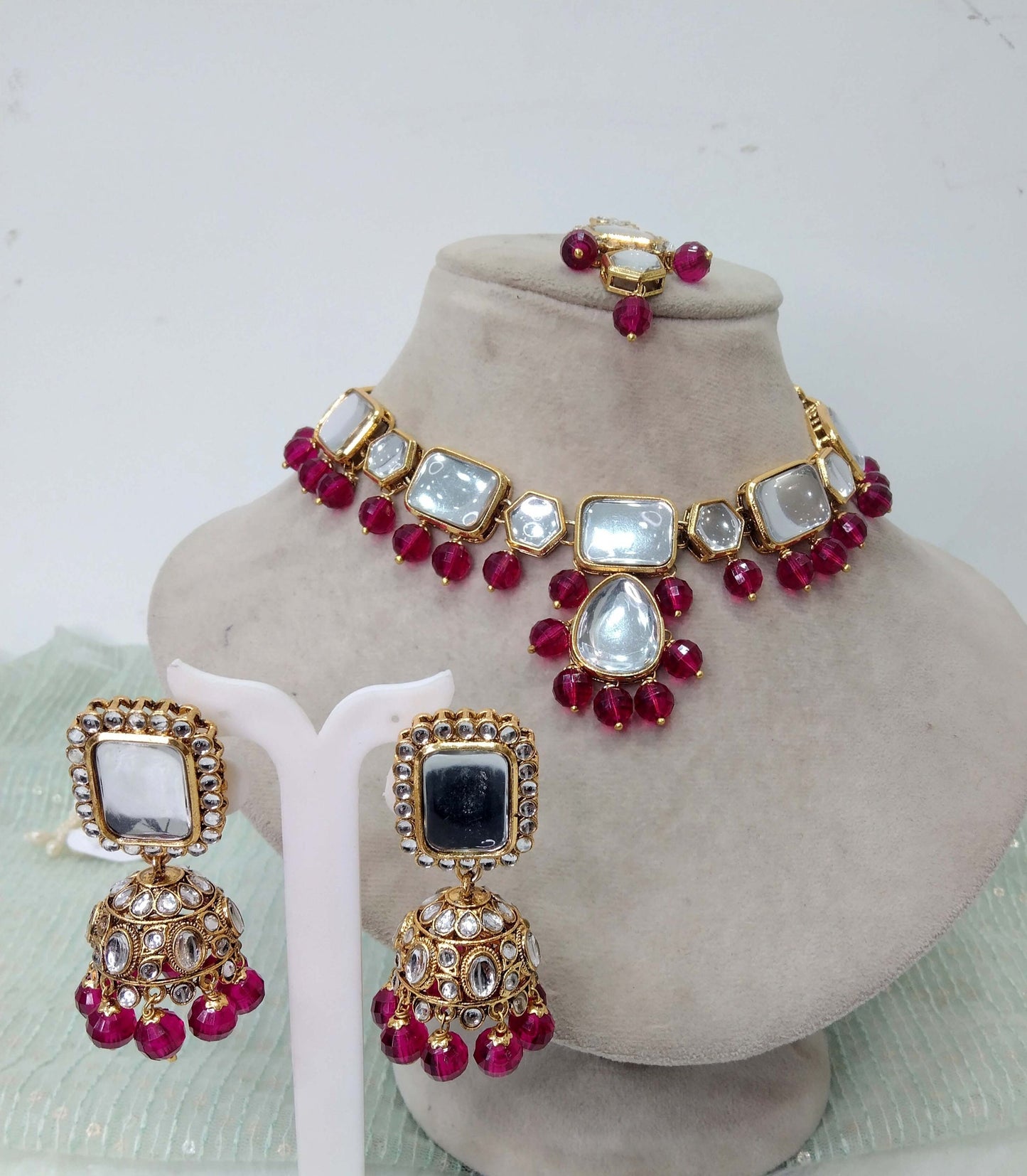 Indian  Jewellery Kundan Necklace Set/Gold pastel green, majenta, perry Bollywood Wedding Necklace Jewelry Set/Bridal jewellery